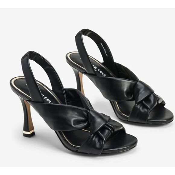 Kenneth Cole Sandals Womens Size 8 Black Faux Leather Slingback Knot Heels - Picture 1 of 10